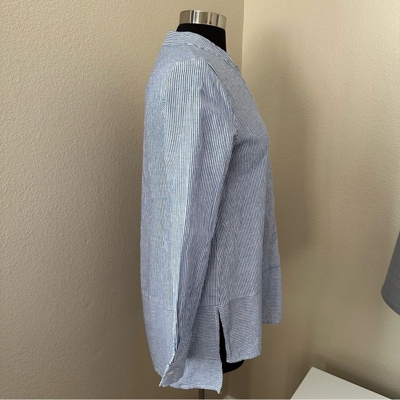 Tahari Linen Blend Stripped Button Up Lagenlook Long sleeves Shirt Size XS - Picture 4 of 10